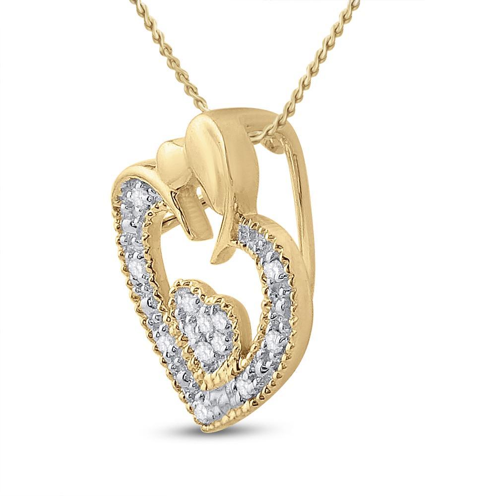 10kt Yellow Gold Womens Round Diamond Heart Pendant .03 Cttw