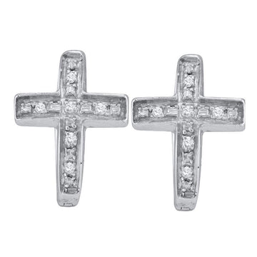 Sterling Silver Womens Round Diamond Cross Earrings 1/20 Cttw