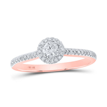 10kt Rose Gold Round Diamond Halo Bridal Wedding Engagement Ring 1/3 Cttw