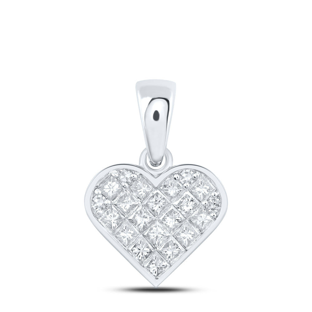 10kt White Gold Womens Princess Diamond Heart Pendant 3/8 Cttw