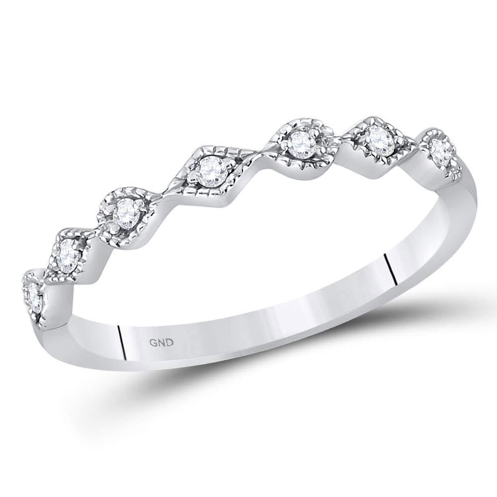 14kt White Gold Womens Round Diamond Stackable Band Ring 1/10 Cttw