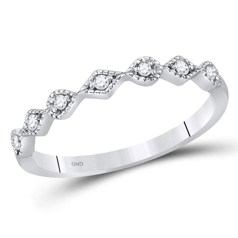 14kt White Gold Womens Round Diamond Stackable Band Ring 1/10 Cttw