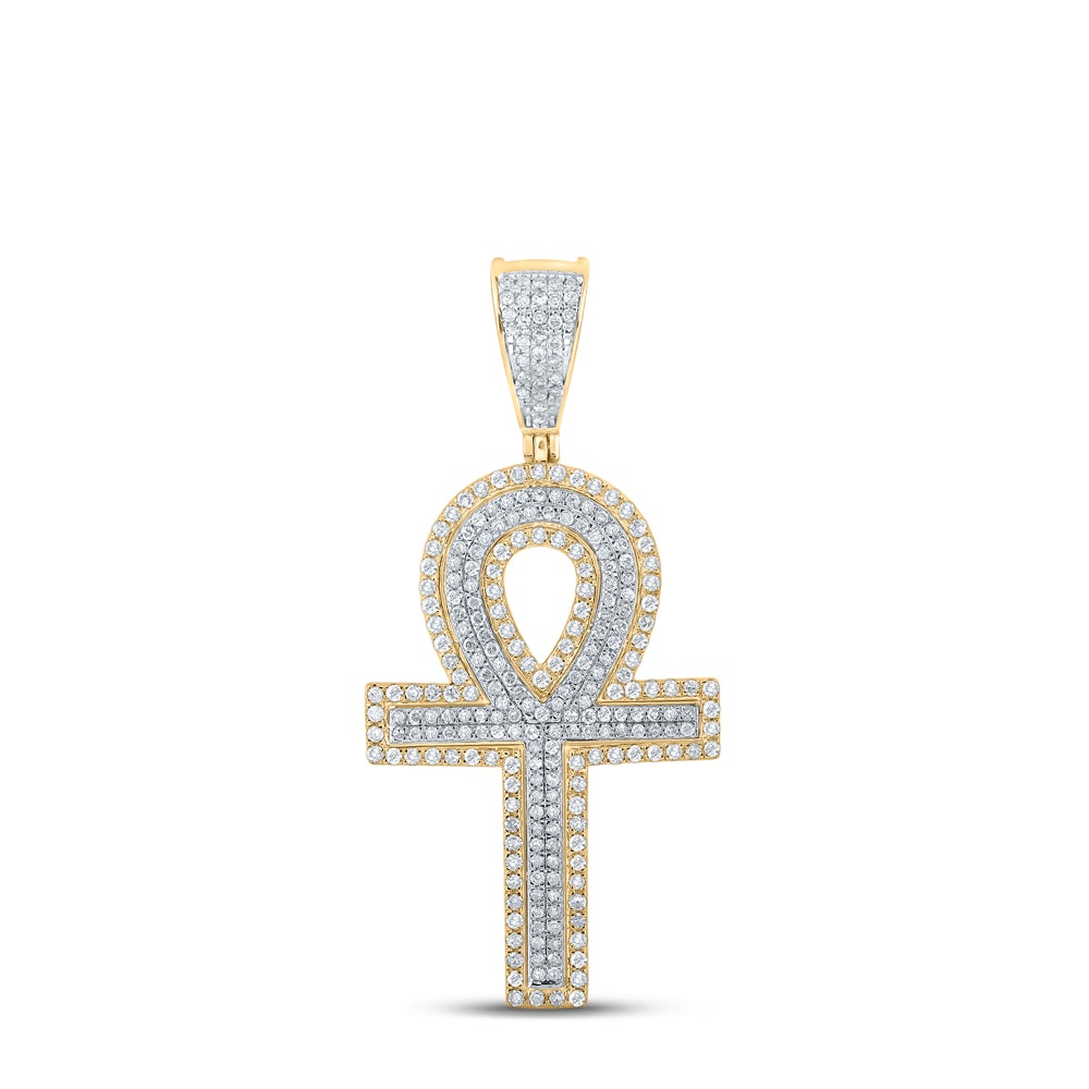14kt Two-tone Gold Mens Round Diamond Cross Charm Pendant 7/8 Cttw