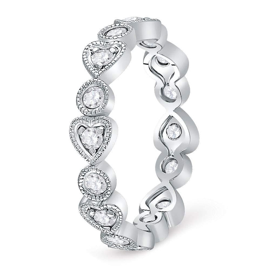 10kt White Gold Womens Round Diamond Heart Eternity Band Ring 3/8 Cttw
