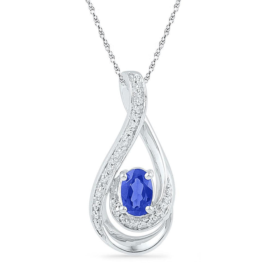 Sterling Silver Womens Oval Synthetic Blue Sapphire Solitaire Teardrop Pendant 1/2 Cttw