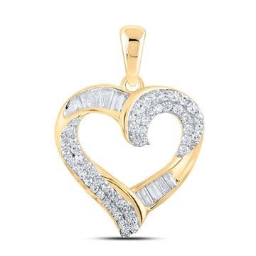 10kt Yellow Gold Womens Round Diamond Heart Pendant 1/2 Cttw
