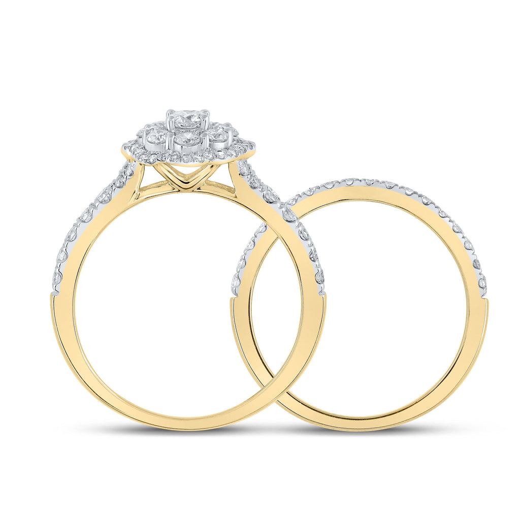 10kt Yellow Gold Round Diamond Bridal Wedding Ring Band Set 1 Cttw
