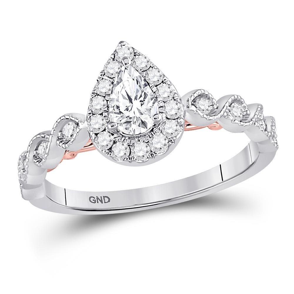 14kt Two-tone Gold Pear Diamond Solitaire Bridal Wedding Engagement Ring 3/4 Cttw