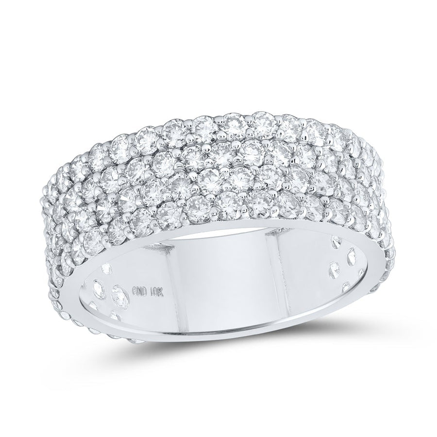 10kt White Gold Mens Round Diamond 4-Row Pave Band Ring 3-3/8 Cttw