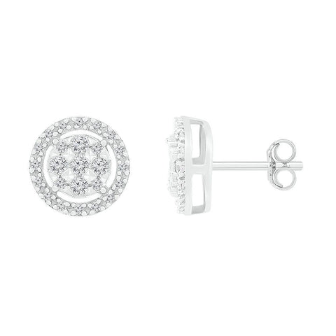 10kt White Gold Womens Round Diamond Miracle Circle Cluster Earrings 1/5 Cttw