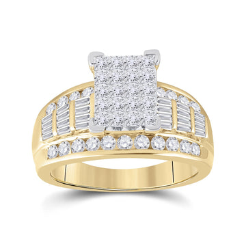 10kt Yellow Gold Princess Diamond Cluster Bridal Wedding Engagement Ring 1-1/2 Cttw