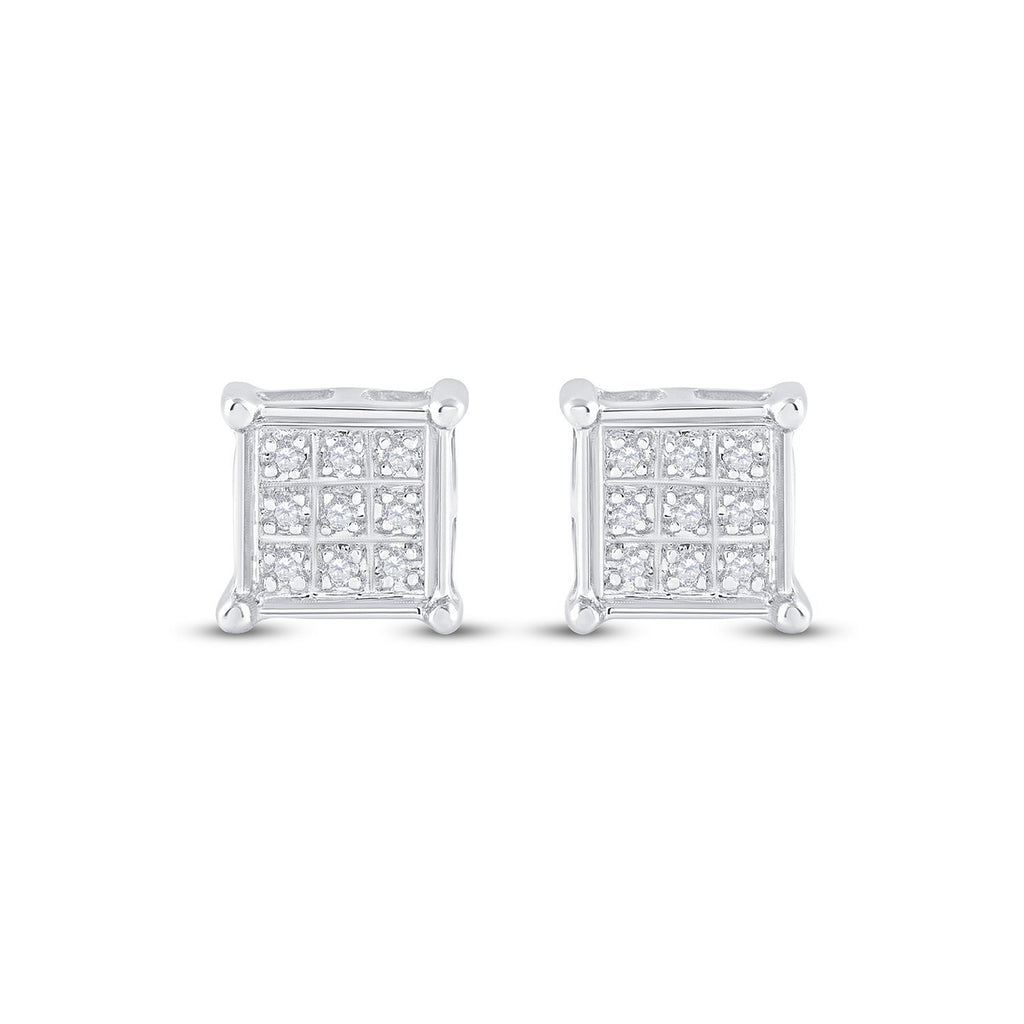 10kt White Gold Womens Round Diamond Square Earrings 1/20 Cttw