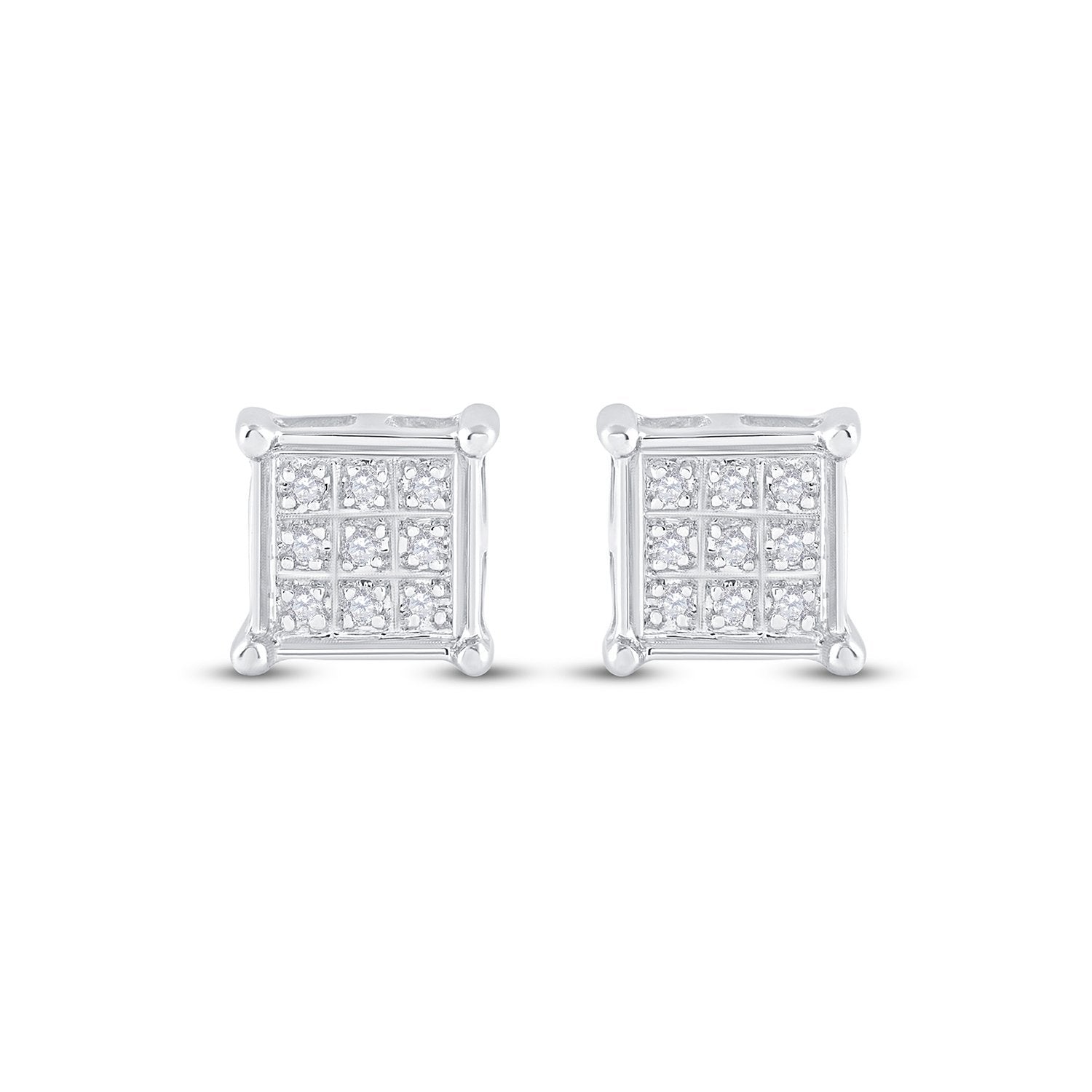 10kt White Gold Womens Round Diamond Square Earrings 1/20 Cttw