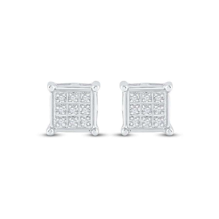 10kt White Gold Womens Round Diamond Square Earrings 1/20 Cttw