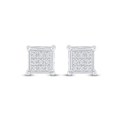 10kt White Gold Womens Round Diamond Square Earrings 1/20 Cttw