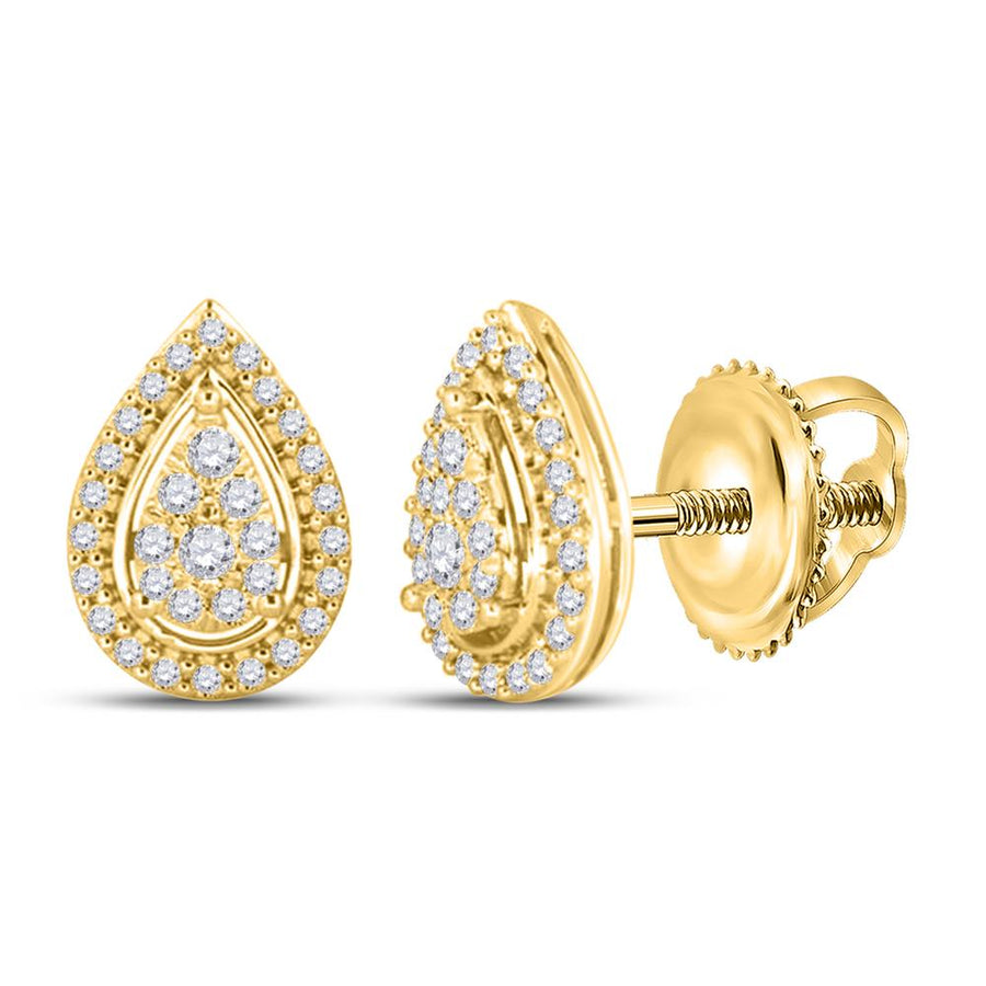 14kt Yellow Gold Womens Round Diamond Teardrop Earrings 1/2 Cttw