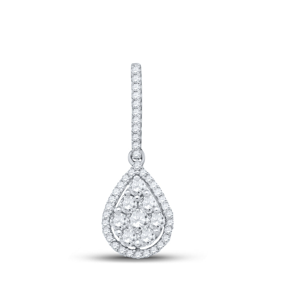 10kt White Gold Womens Round Diamond Teardrop Pendant 3/4 Cttw