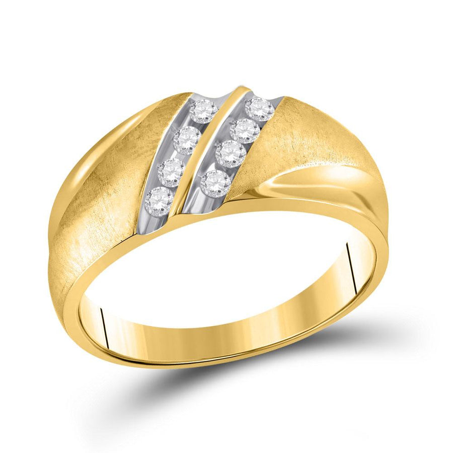 14kt Yellow Gold Mens Round Diamond 2-Row Wedding Band Ring 1/4 Cttw