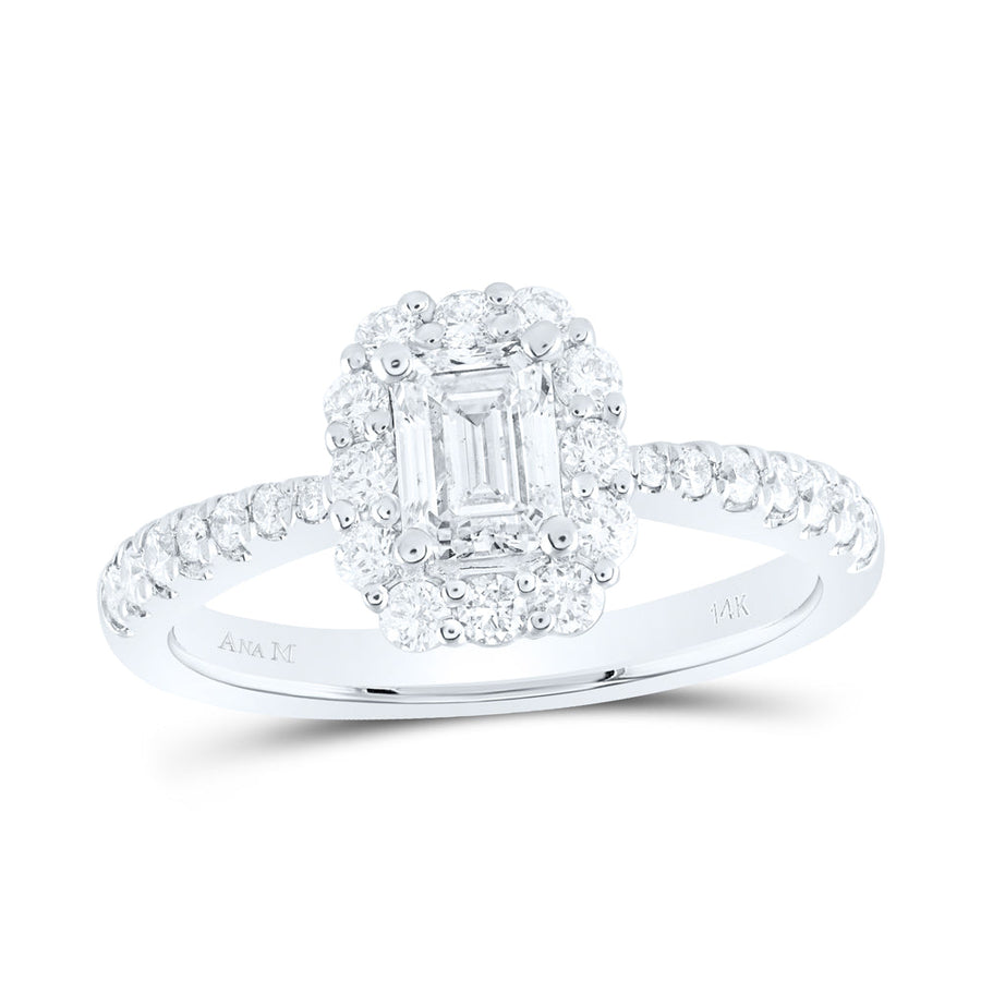 14kt White Gold Emerald Diamond Halo Bridal Wedding Engagement Ring 1-1/4 Cttw