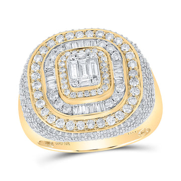 10kt Yellow Gold Mens Baguette Diamond Square Ring 2-3/4 Cttw