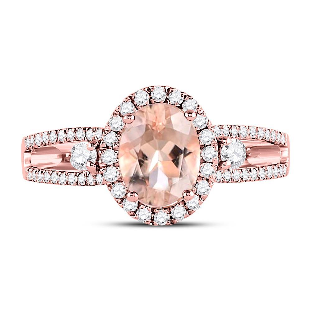 14kt Rose Gold Womens Oval Morganite Solitaire Ring 1-3/8 Cttw