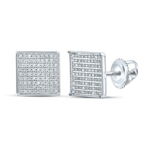 10kt White Gold Womens Round Diamond Square Earrings 1/2 Cttw