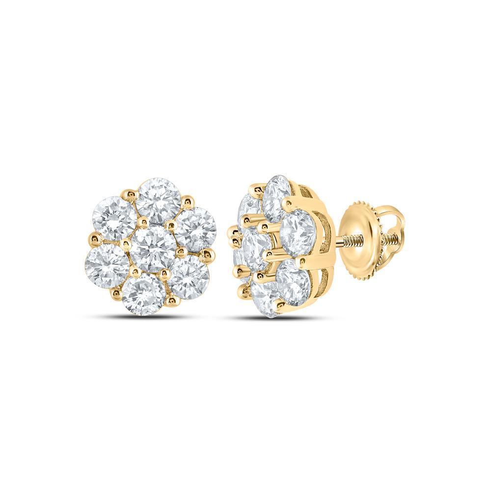14kt Yellow Gold Round Diamond Flower Cluster Earrings 7/8 Cttw