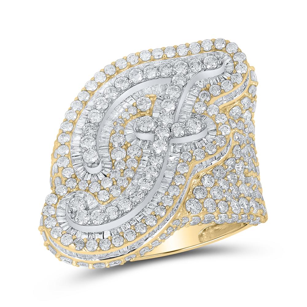 10kt Two-tone Gold Mens Baguette Diamond F Initial Letter Ring 8-1/3 Cttw
