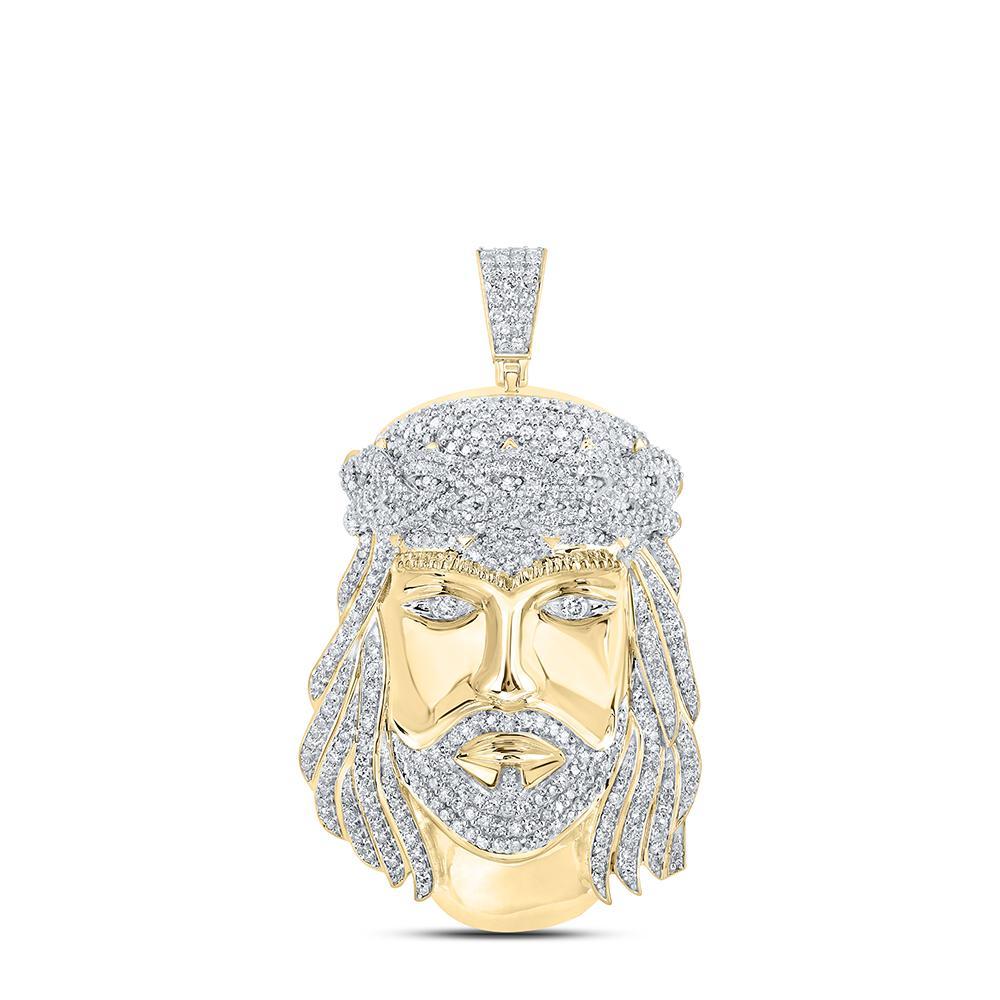 10kt Yellow Gold Mens Round Diamond Jesus Charm Pendant 2-1/4 Cttw
