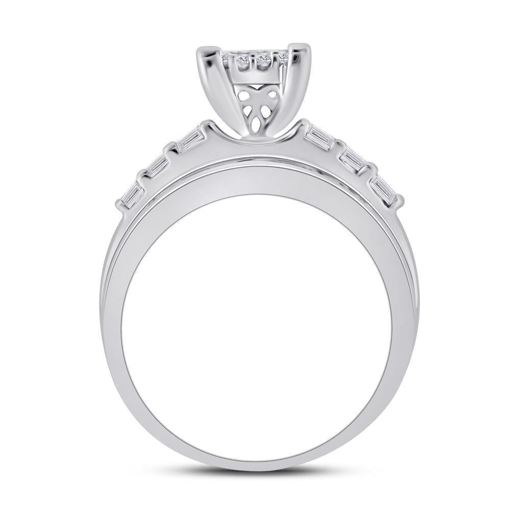 10kt White Gold Princess Diamond Cluster Bridal Wedding Engagement Ring 1 Cttw