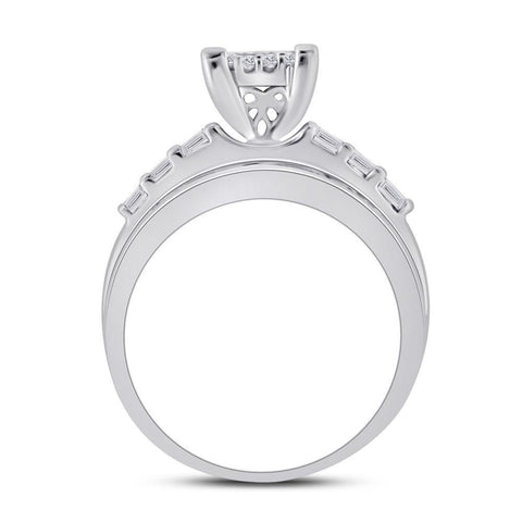 10kt White Gold Princess Diamond Cluster Bridal Wedding Engagement Ring 1 Cttw