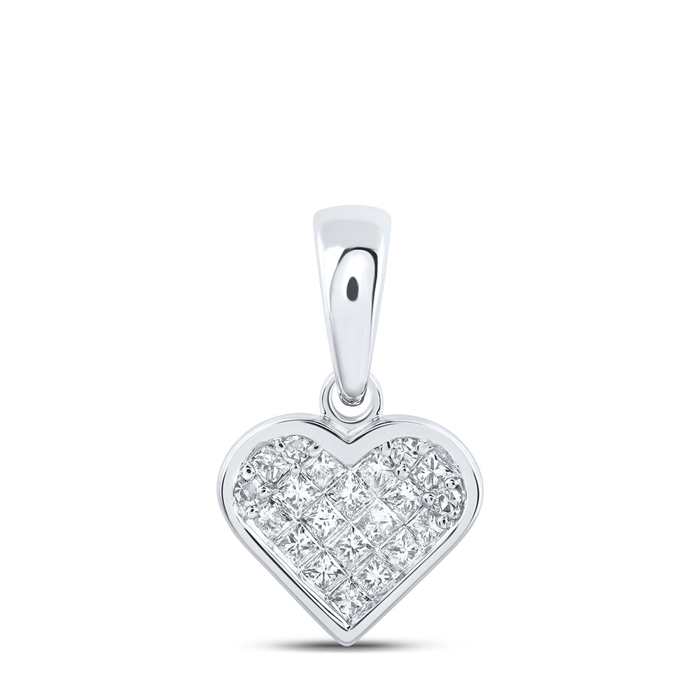 10kt White Gold Womens Princess Diamond Heart Pendant 1/4 Cttw