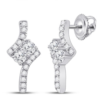 14kt White Gold Womens Round Diamond 2-stone Earrings 1/4 Cttw