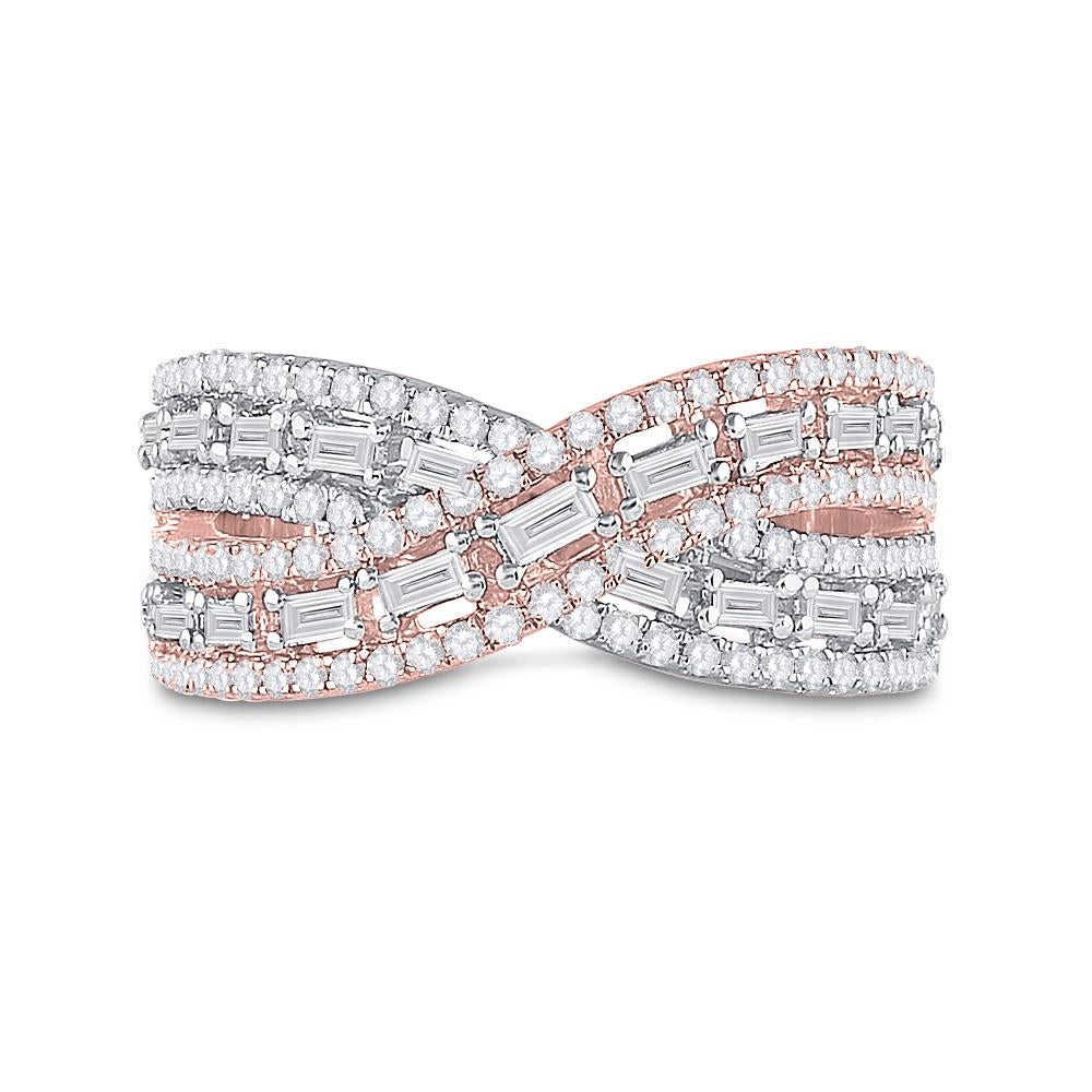 14kt Two-tone Gold Womens Baguette Diamond Crossover Band Ring 3/4 Cttw