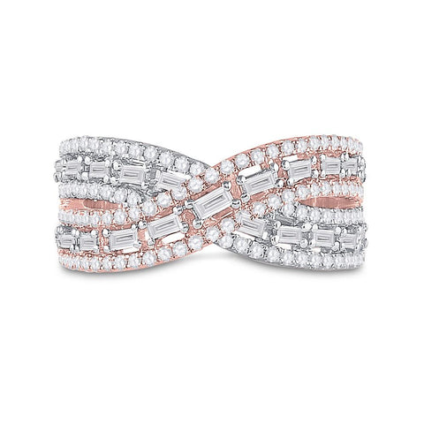 14kt Two-tone Gold Womens Baguette Diamond Crossover Band Ring 3/4 Cttw