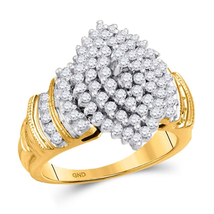 10kt Yellow Gold Womens Round Diamond Cluster Ring 1 Cttw