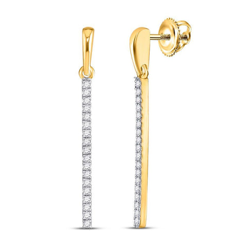 10kt Yellow Gold Womens Round Diamond Bar Drop Dangle Earrings 1/5 Cttw