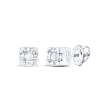 Sterling Silver Womens Round Diamond Solitaire Stud Earrings 1/20 Cttw
