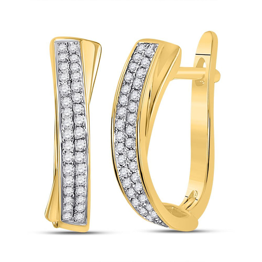 10kt Yellow Gold Womens Round Pave-set Diamond Hoop Earrings 1/6 Cttw