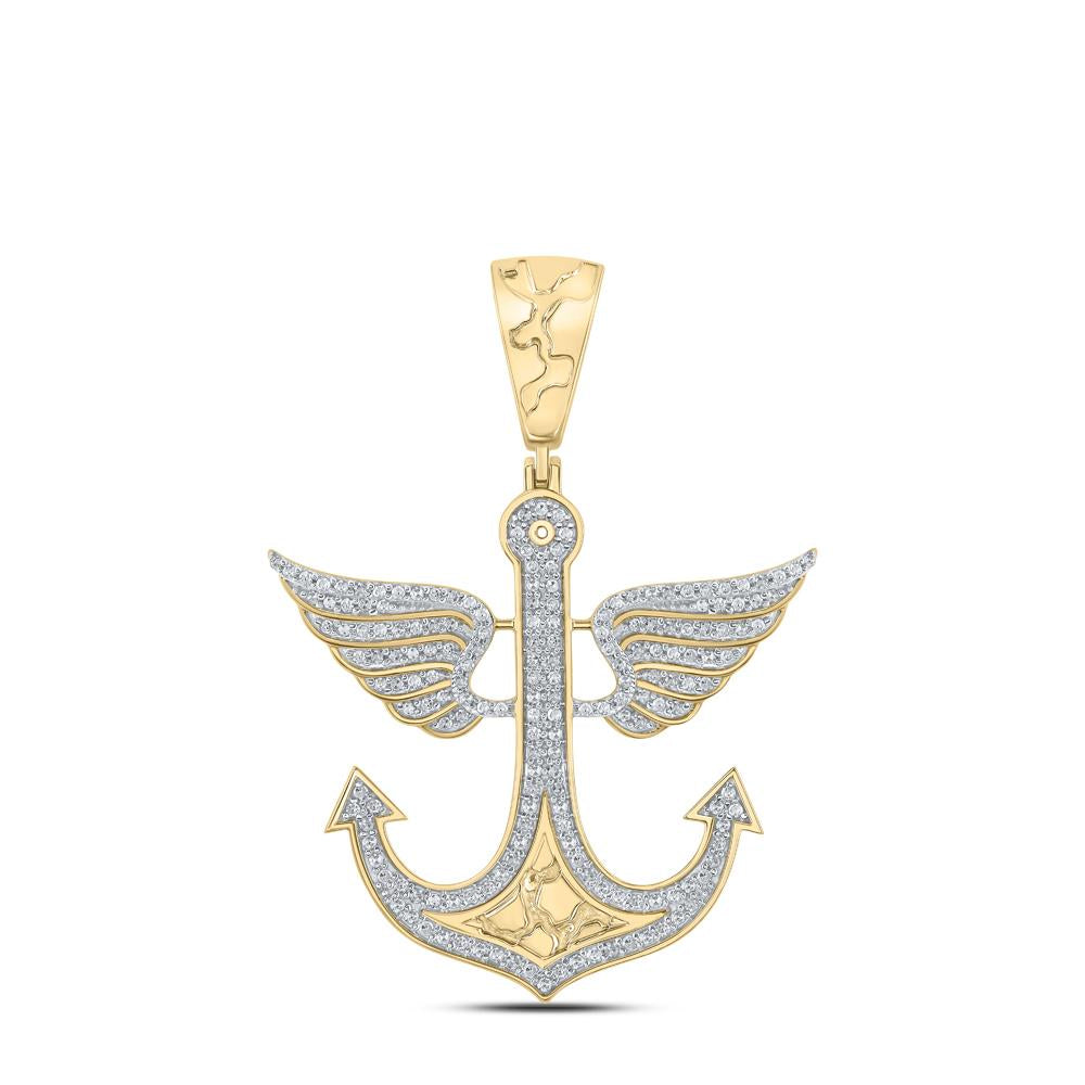 10kt Yellow Gold Mens Round Diamond Anchor Wing Charm Pendant 1/2 Cttw