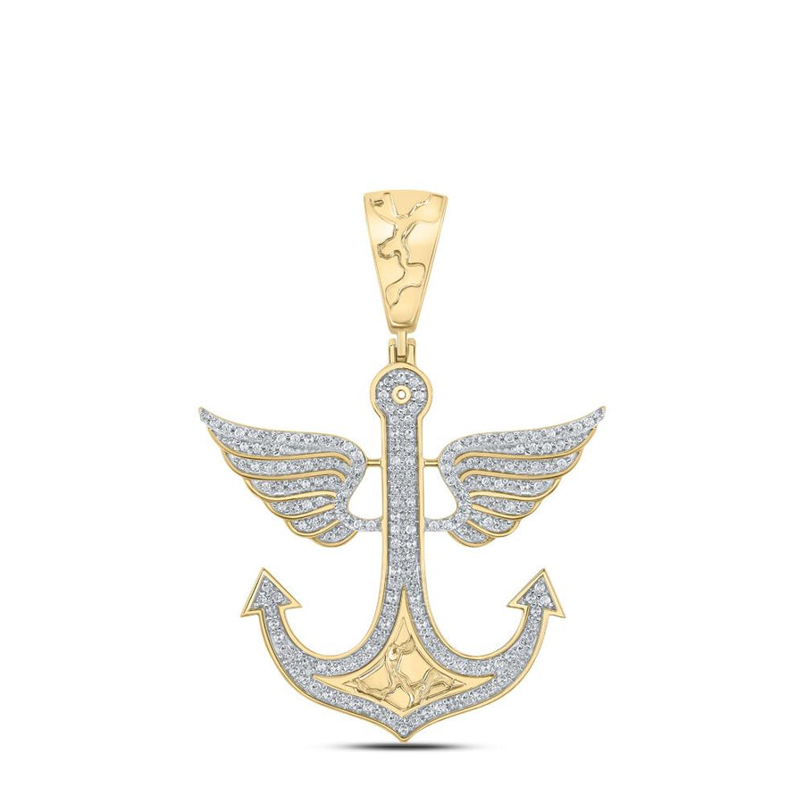 10kt Yellow Gold Mens Round Diamond Anchor Wing Charm Pendant 1/2 Cttw