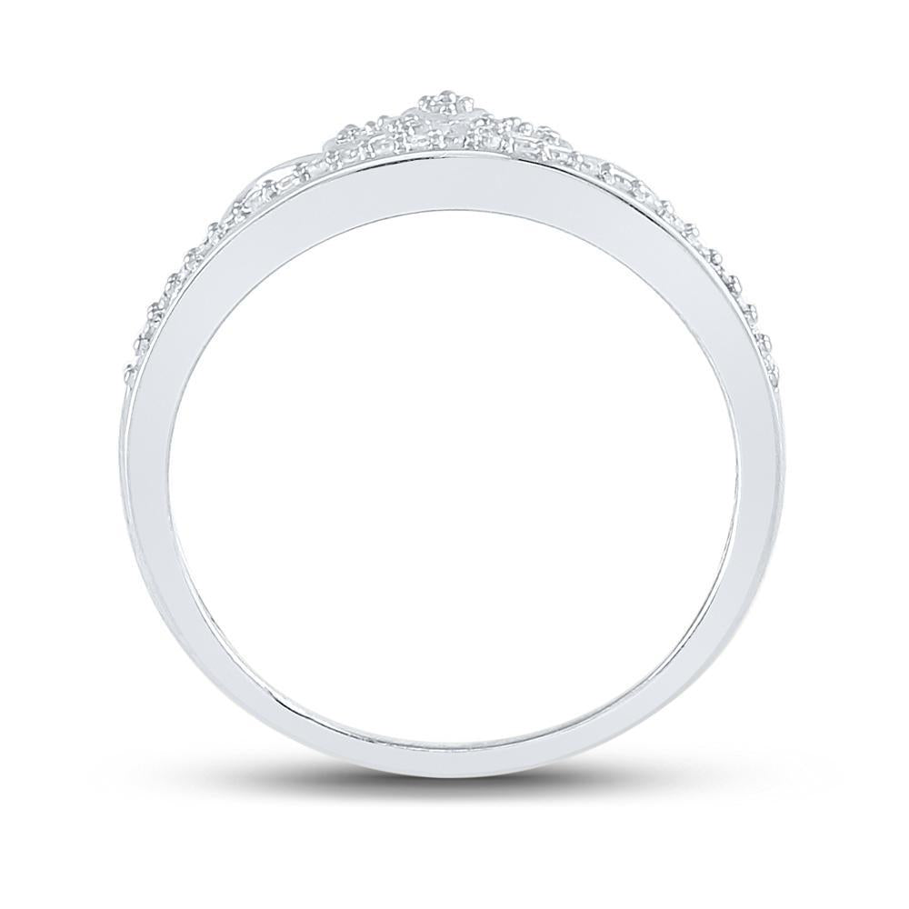 10kt White Gold Womens Round Diamond Crown Tiara Fashion Ring 1/10 Cttw
