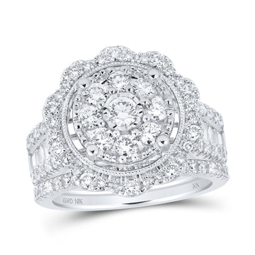 10kt White Gold Round Diamond Cluster Bridal Wedding Ring Band Set 2 Cttw