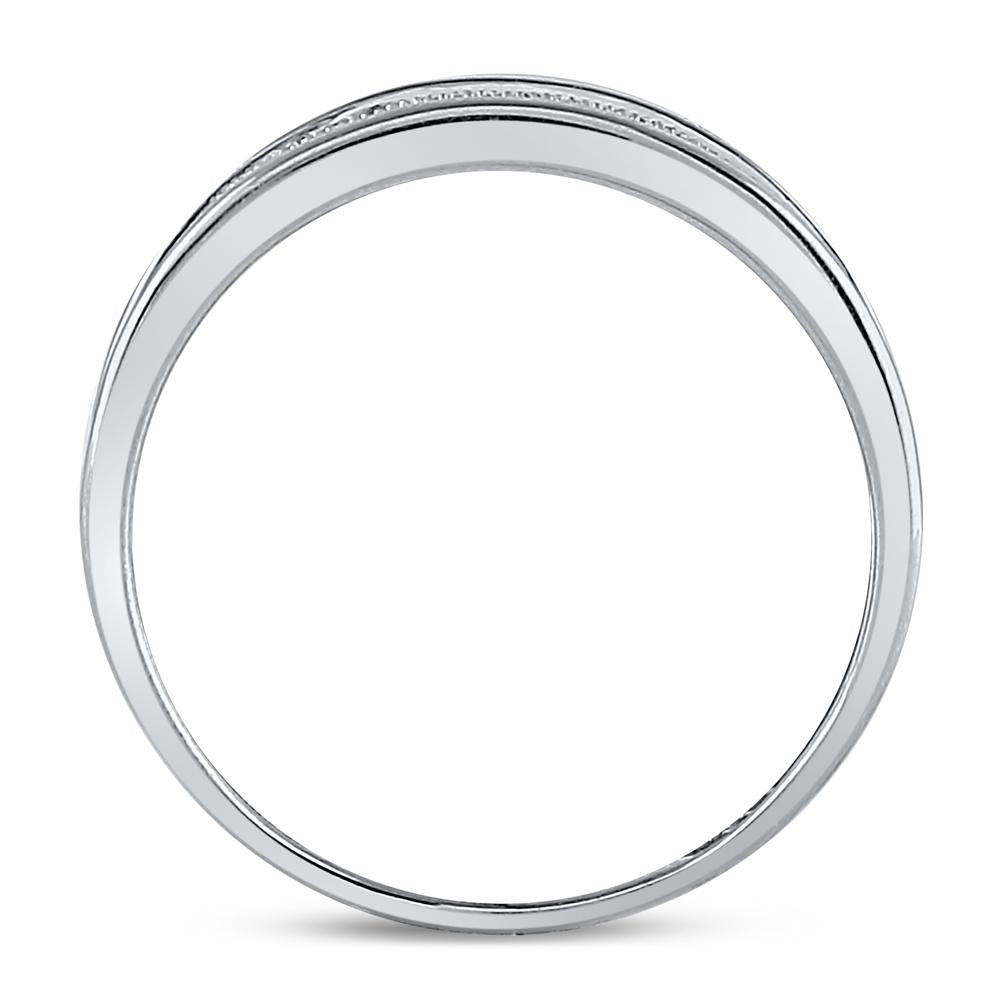 10k White Gold Mens Round Diamond Micropave Wedding Anniversary Band Ring 1/3 Cttw