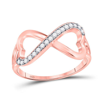 10kt Rose Gold Womens Round Diamond Heart Infinity Ring 1/6 Cttw