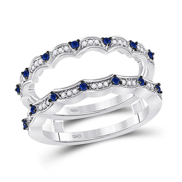 14kt White Gold Womens Round Diamond Blue Sapphire Negative Space Band Ring 1/3 Cttw