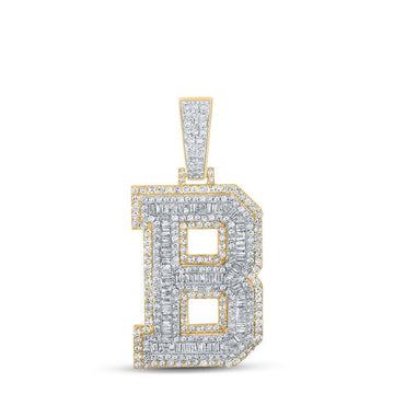 14kt Two-tone Gold Mens Baguette Diamond B Initial Letter Charm Pendant 2-1/5 Cttw