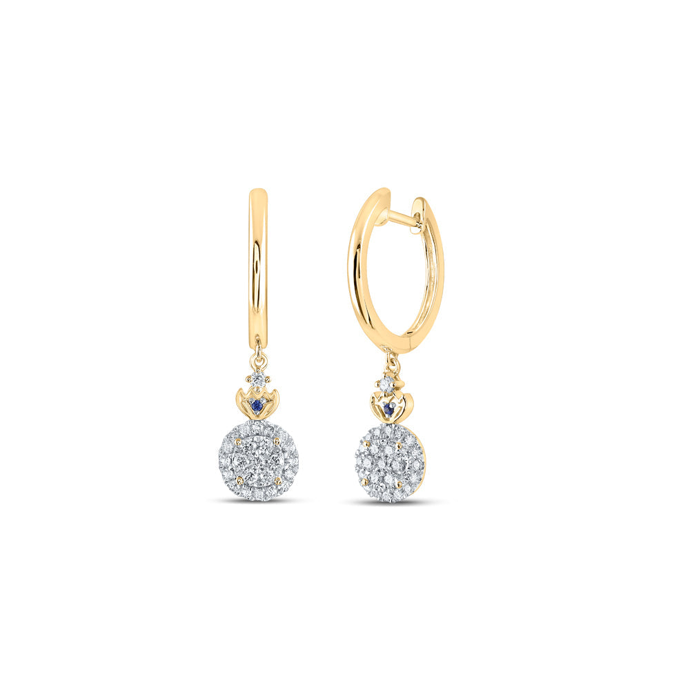 14kt Yellow Gold Womens Round Diamond Dangle Earrings 3/8 Cttw