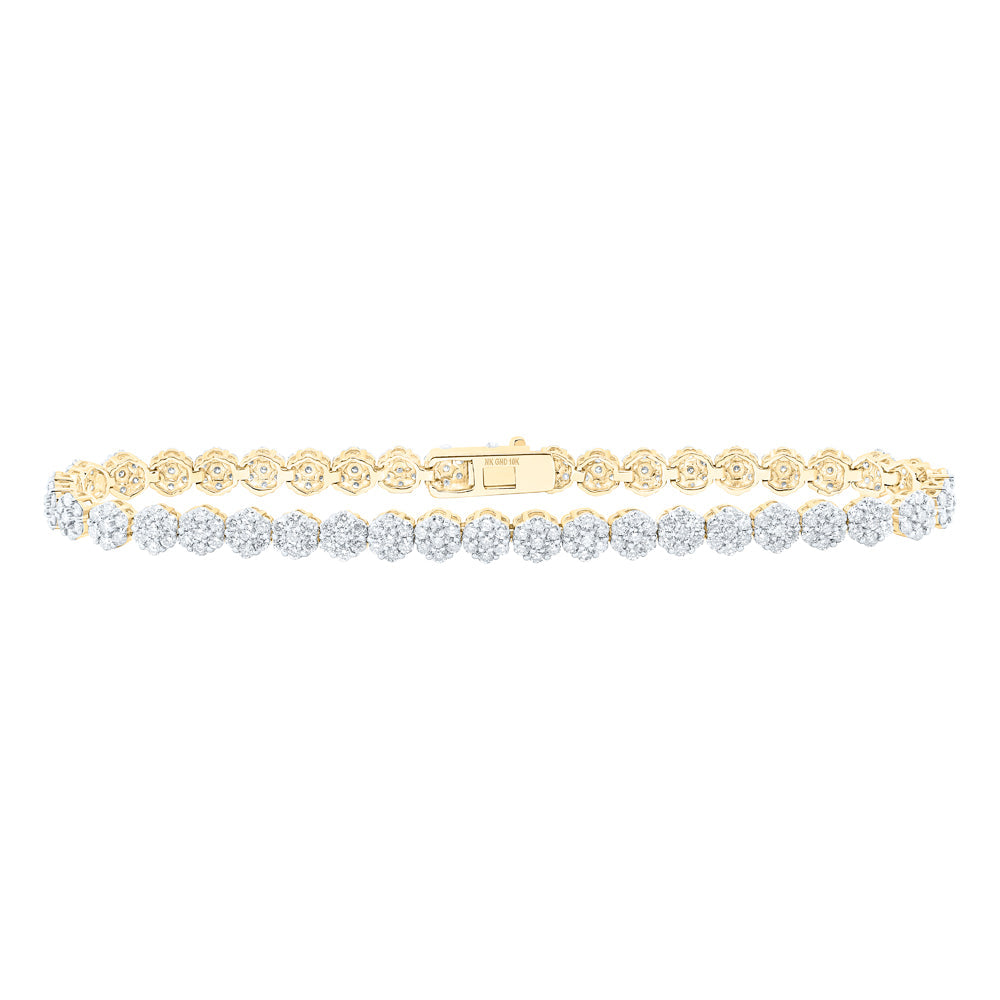10kt Yellow Gold Womens Round Diamond Cluster Link Fashion Bracelet 3-1/5 Cttw