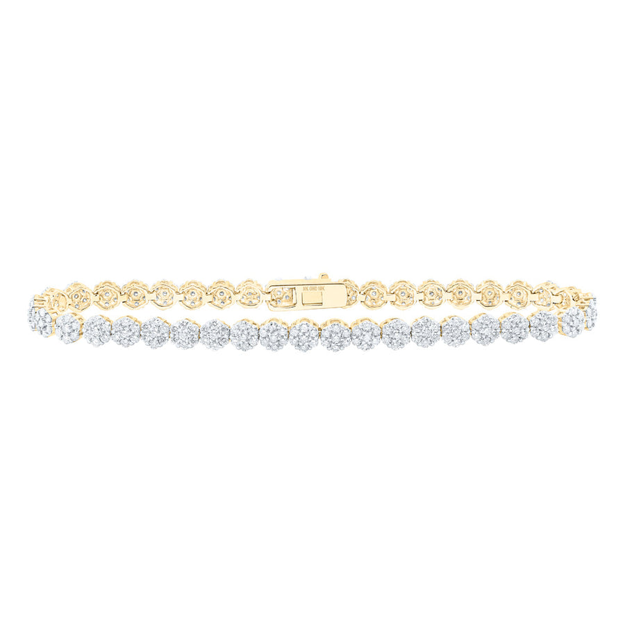 10kt Yellow Gold Womens Round Diamond Cluster Link Fashion Bracelet 3-1/5 Cttw